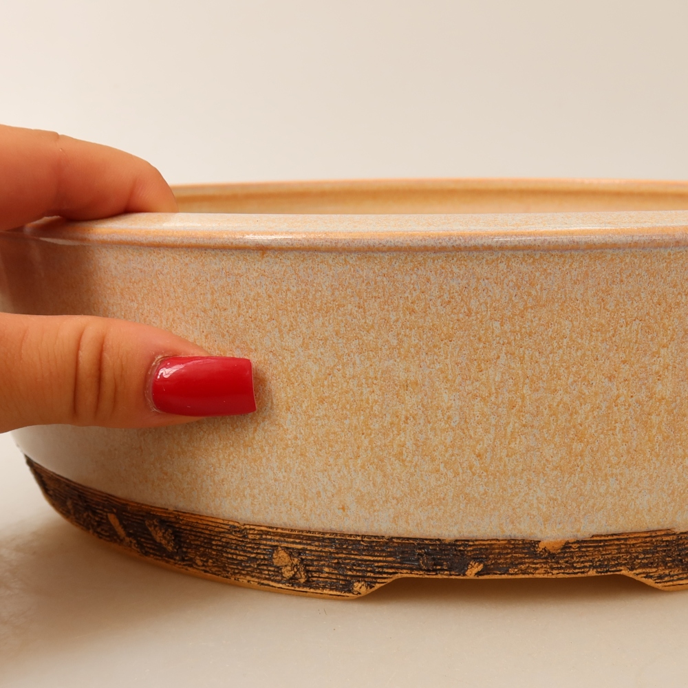 Ceramic bonsai pot, 27.5 x 27.5 x 7.5 cm, beige