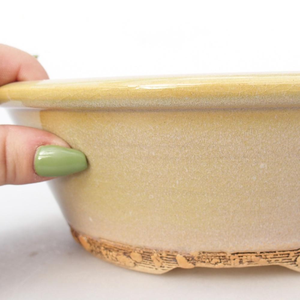 Ceramic bonsai bowl 20,5 x 20,5 x 7 cm, yellow-green