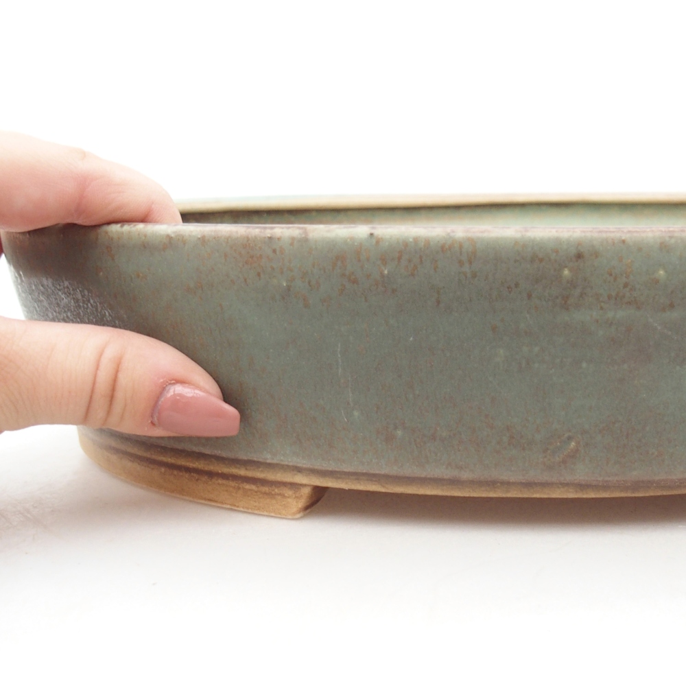 Ceramic bonsai bowl 28 x 24,5 x 6 cm, green