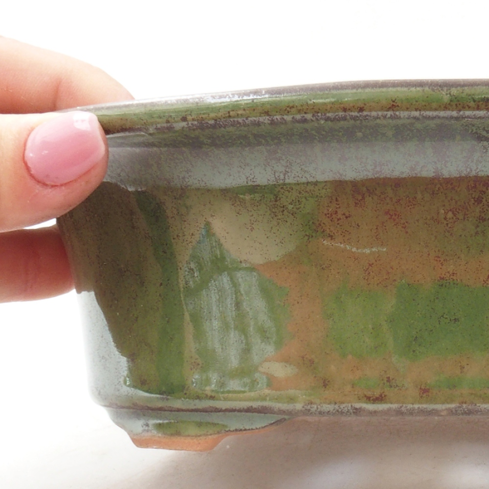 Ceramic bonsai bowl 19,5 x 15,5 x 6,5 cm, color green