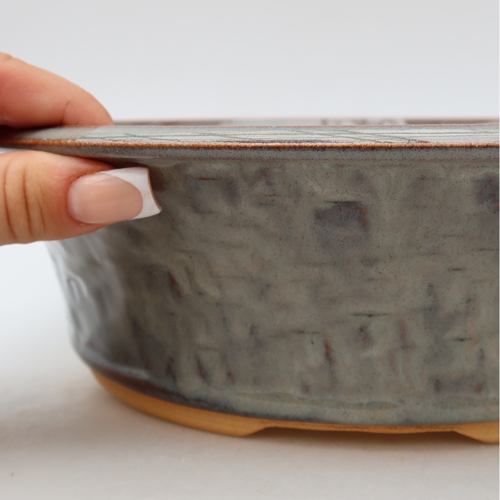 Ceramic bonsai pot, 26.5 x 26.5 x 8 cm, gray