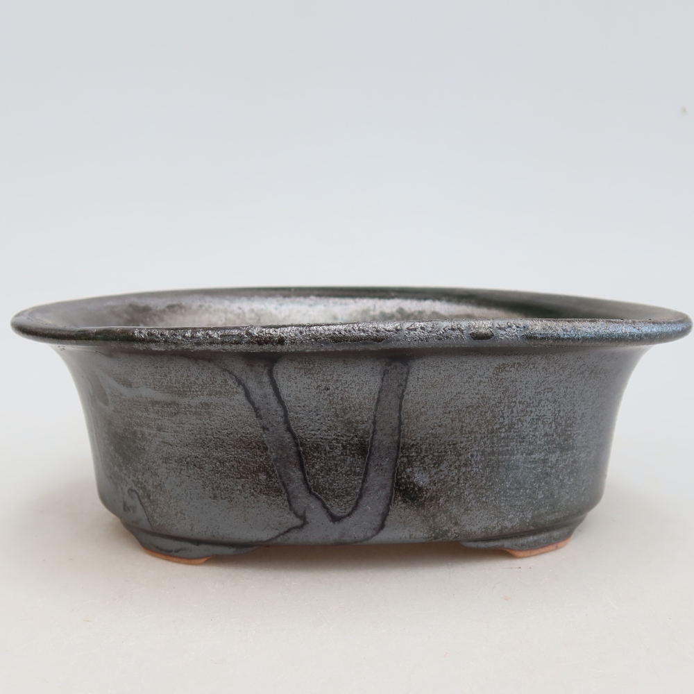 Ceramic bonsai pot, 19.5 x 15.5 x 6.5 cm, metallic green
