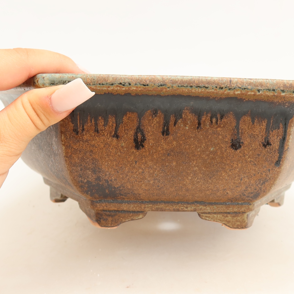 Ceramic bonsai pot, 28 x 24.5 x 9 cm, brown-green