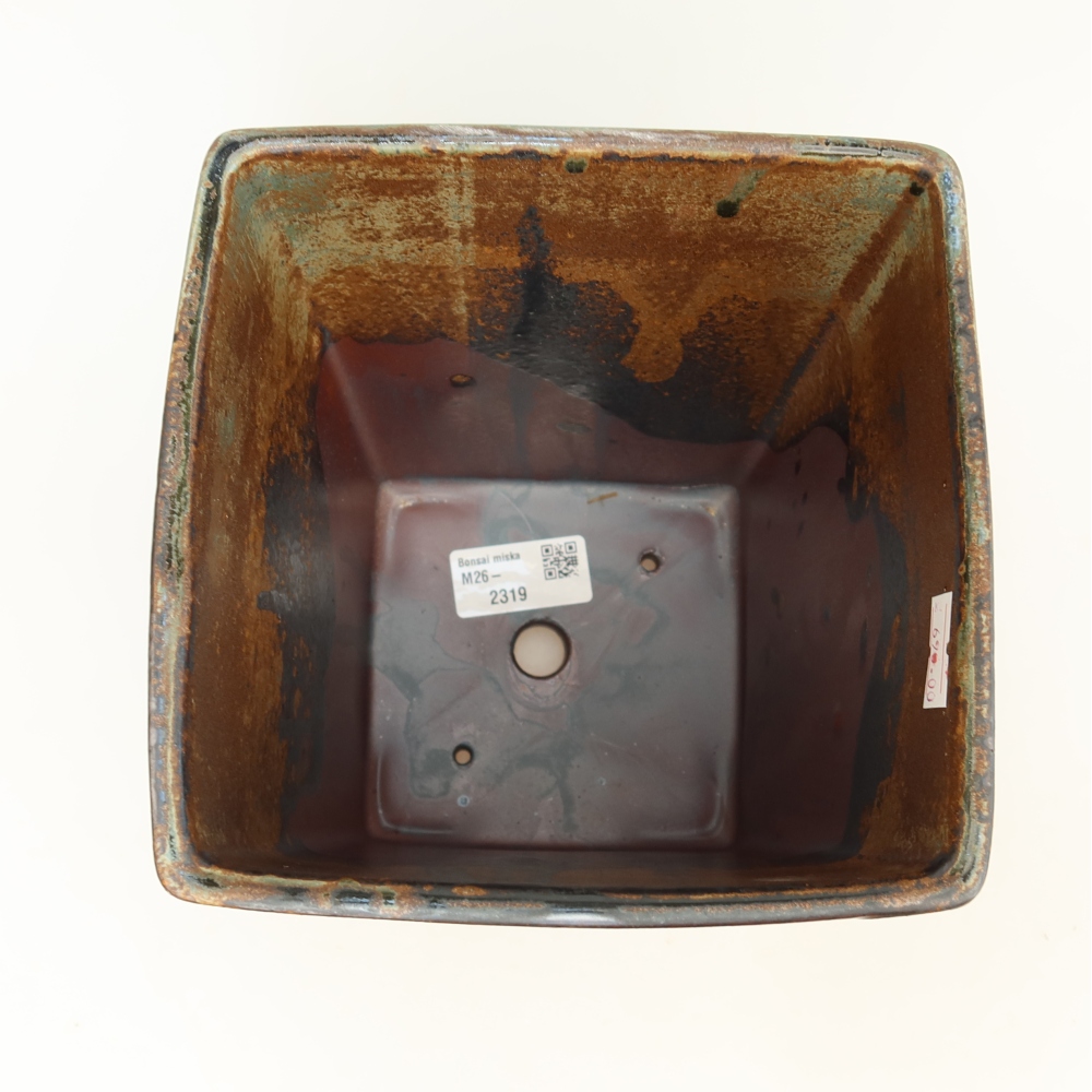 Ceramic bonsai pot, 15.5 x 15.5 x 19 cm, brown