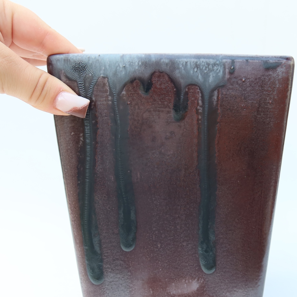 Ceramic bonsai bowl 15 x 15 x 19,5 cm, metal colour