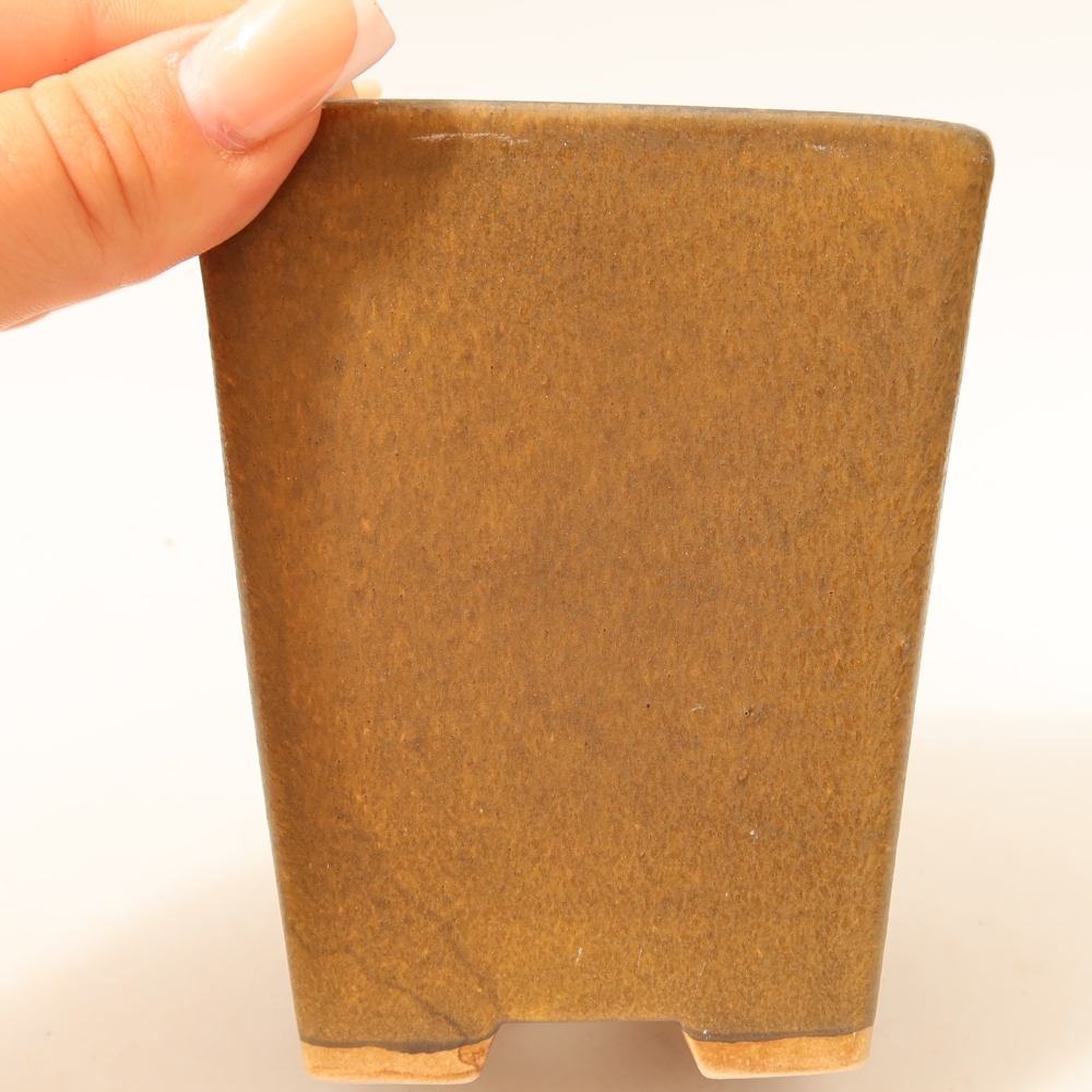 Ceramic bonsai pot, 8.5 x 8.5 x 10.5 cm, brown