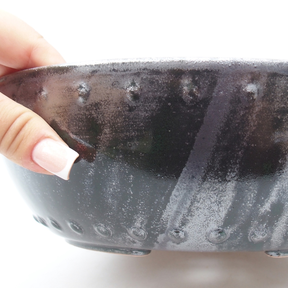 Ceramic bonsai bowl 24 x 24 x 7,5 cm, metallic green