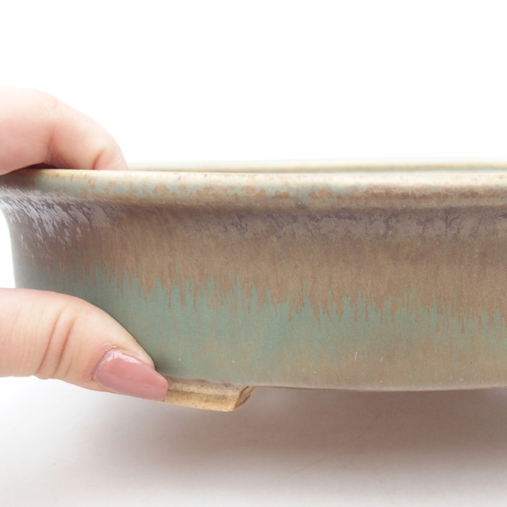 Ceramic bonsai bowl 26 x 23,5 x 5,5 cm, green