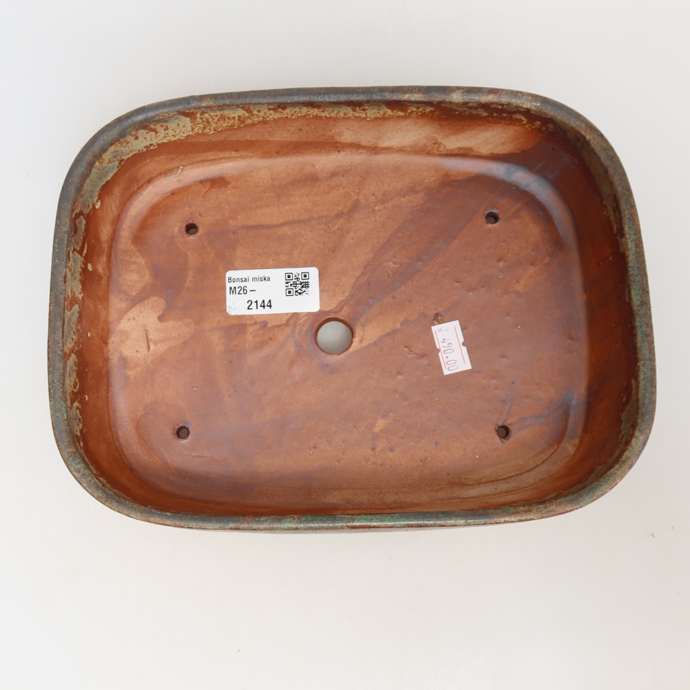Ceramic bonsai pot, 23 x 18 x 5.5 cm, brown-green