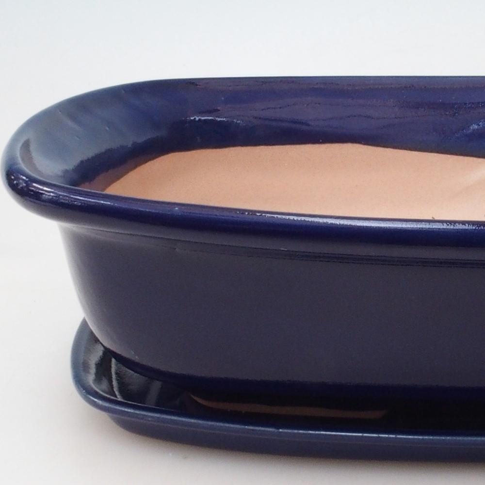 Bonsai pot + saucer H10 - 37 x 28 x 9 cm. - blue