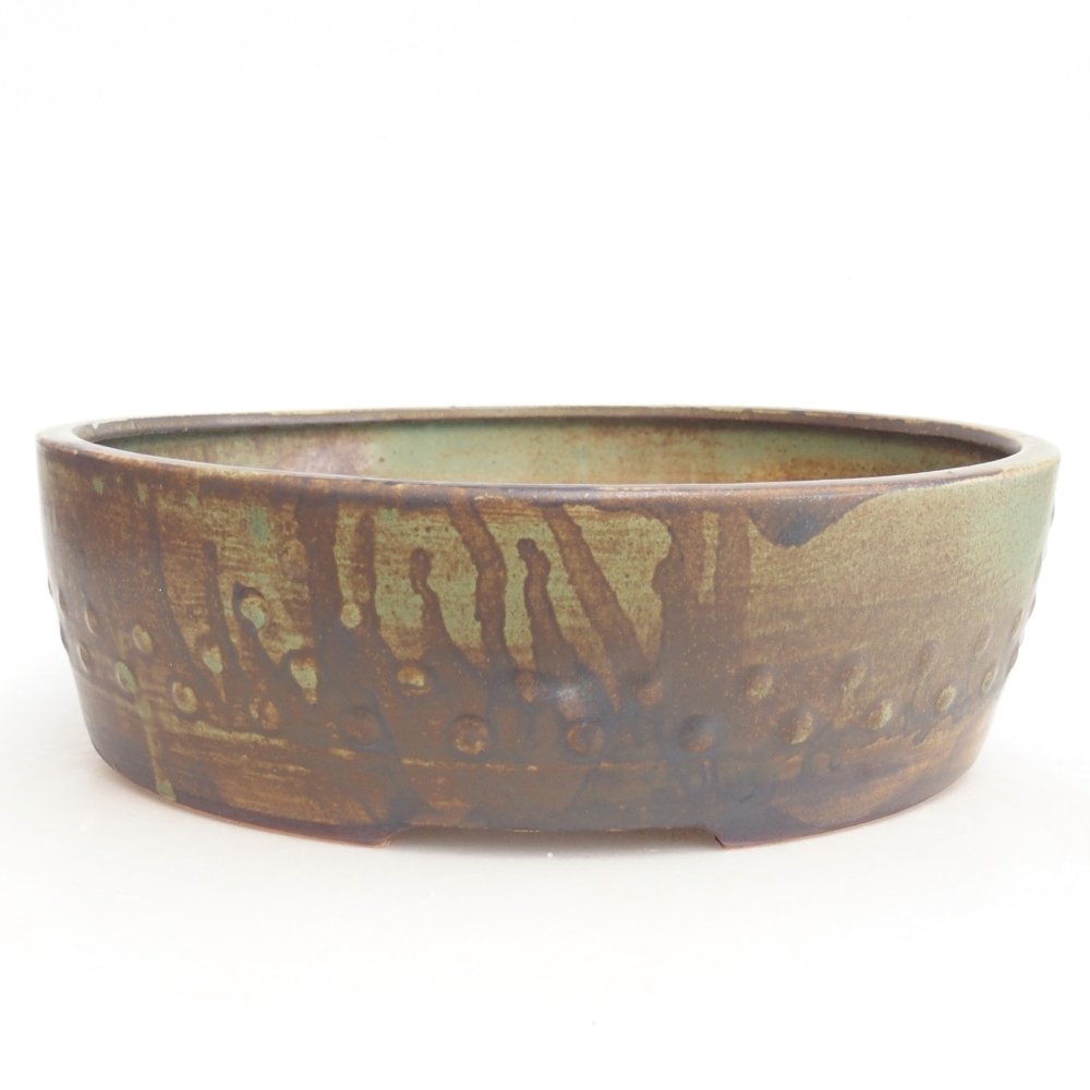 Ceramic bonsai bowl 24,5 x 24,5 x 7,5 cm, green-brown