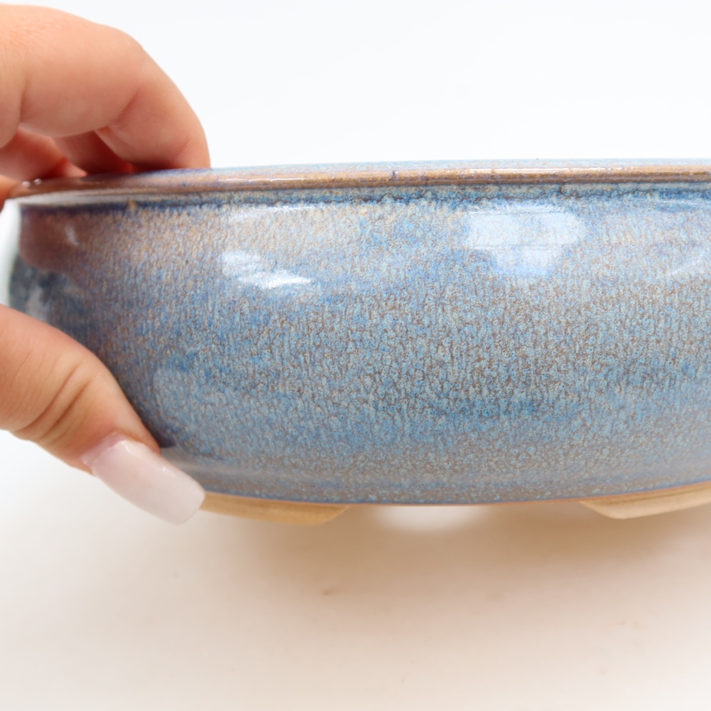 Ceramic bonsai pot, 21.5 x 21.5 x 7 cm, blue