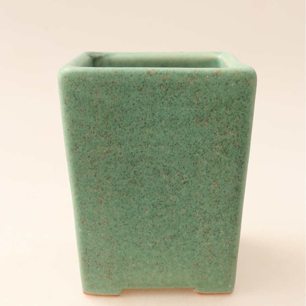 Ceramic bonsai pot, 7.5 x 7.5 x 10 cm, green