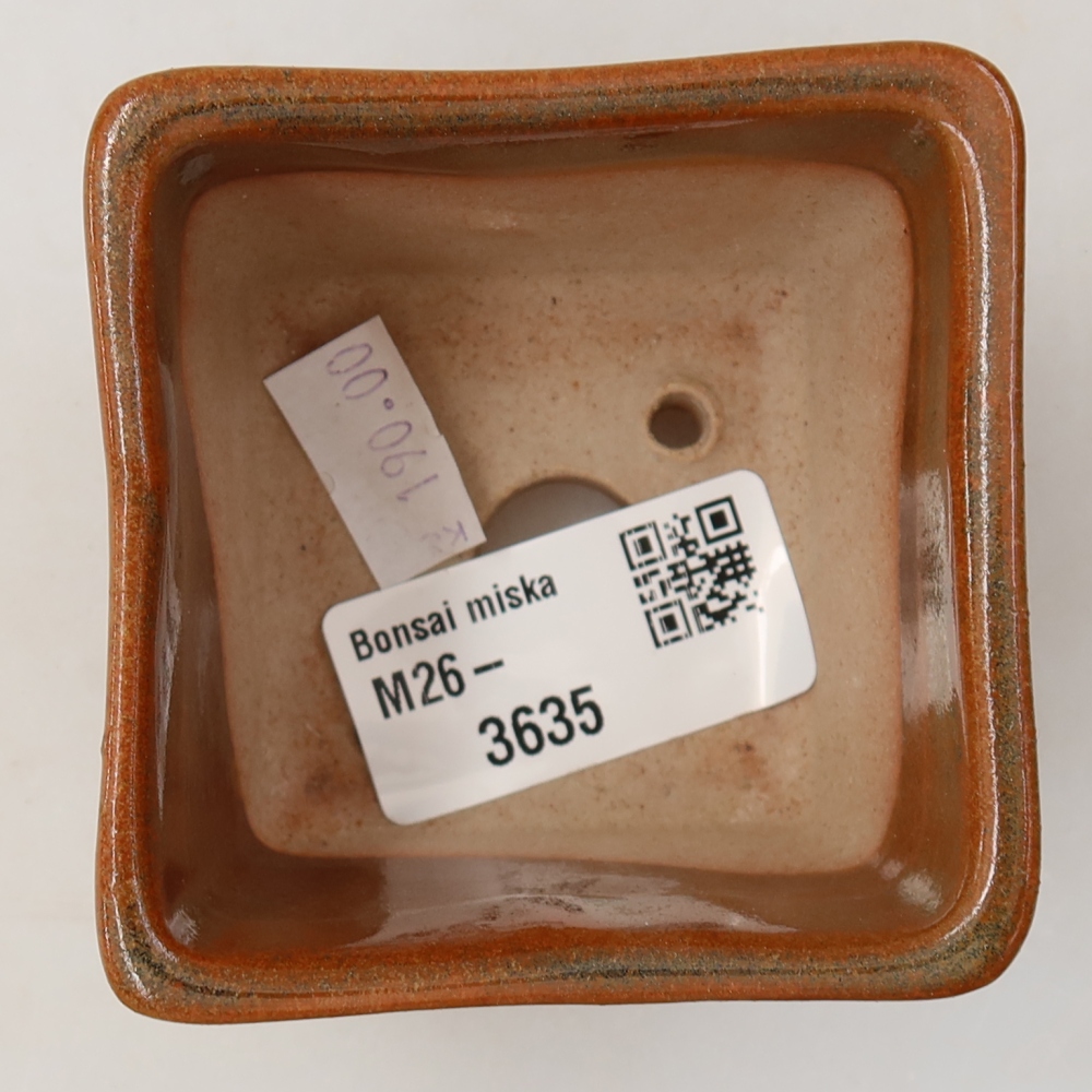 Ceramic bonsai pot, 6.5 x 6.5 x 5 cm, brown