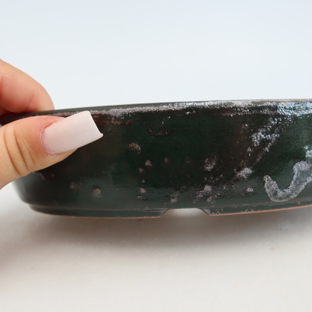 Ceramic bonsai pot, 18.5 x 13.5 x 4.5 cm, green