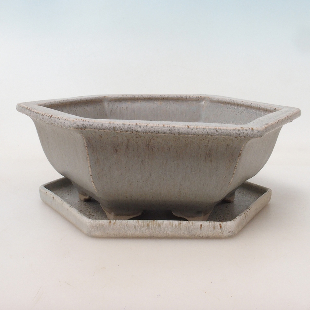 Bonsai pot + saucer H53 - 19 x 21.5 x 7 cm. - beige