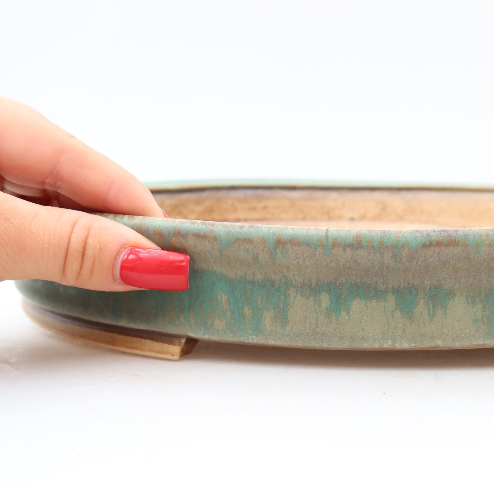 Ceramic bonsai bowl 31 x 27 x 4,5 cm, green