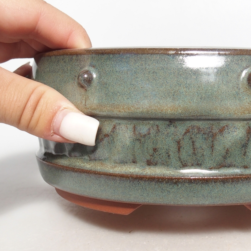 Ceramic bonsai bowl 16 x 16 x 6,5 cm, green