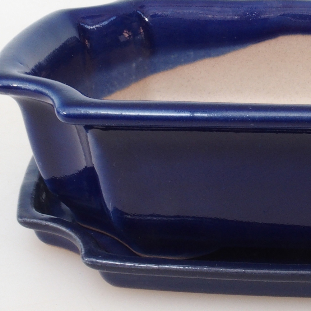 Bonsai pot + saucer H03 - 16.5 x 12 x 4.5 cm. - blue