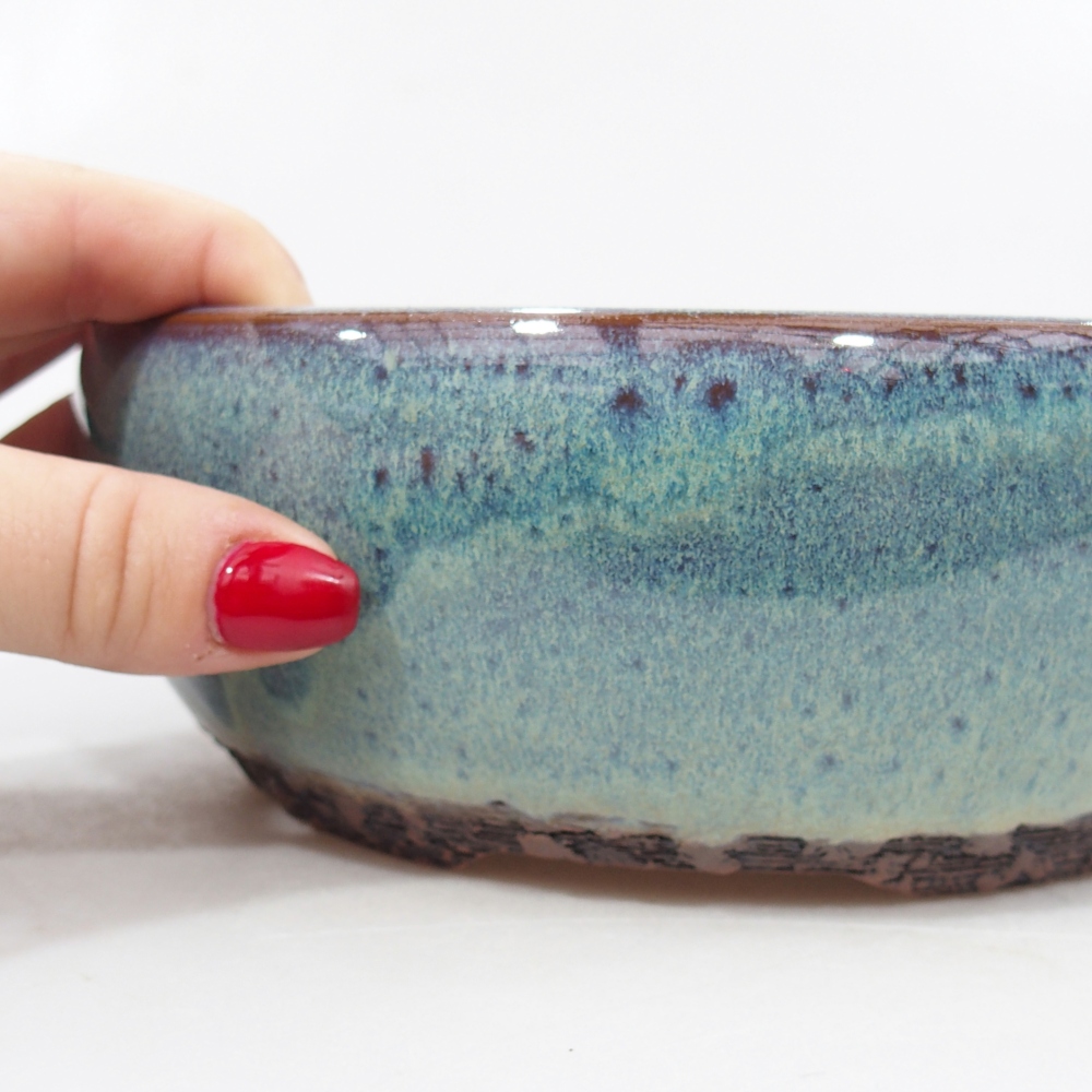 Ceramic bonsai bowl 18 x 18 x 7 cm, blue-green
