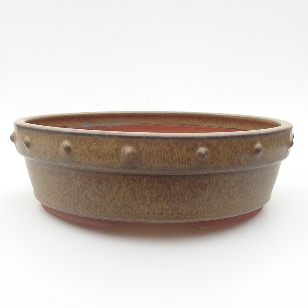 Ceramic bonsai bowl 18,5 x 18,5 x 5,5 cm, brown color