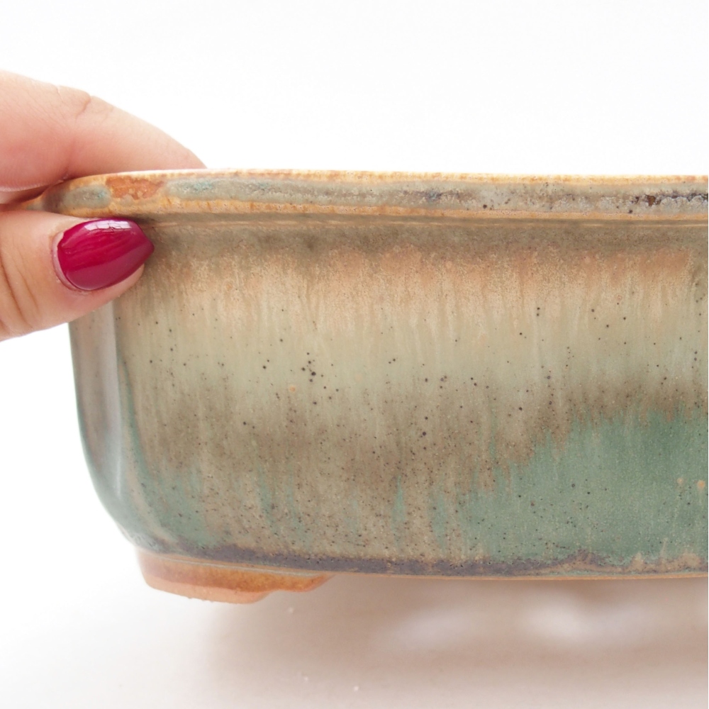 Ceramic bonsai bowl 24,5 x 21 x 7 cm, color green