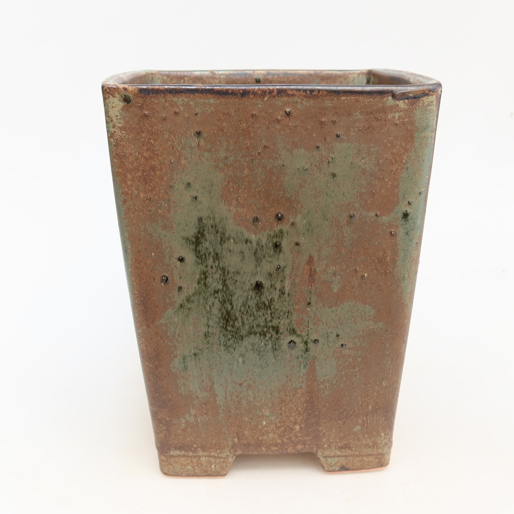 Ceramic bonsai pot, 15.5 x 15.5 x 19 cm, brown