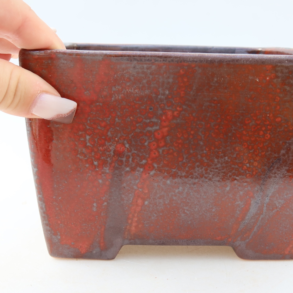 Ceramic bonsai pot, 15.5 x 15.5 x 11 cm, red