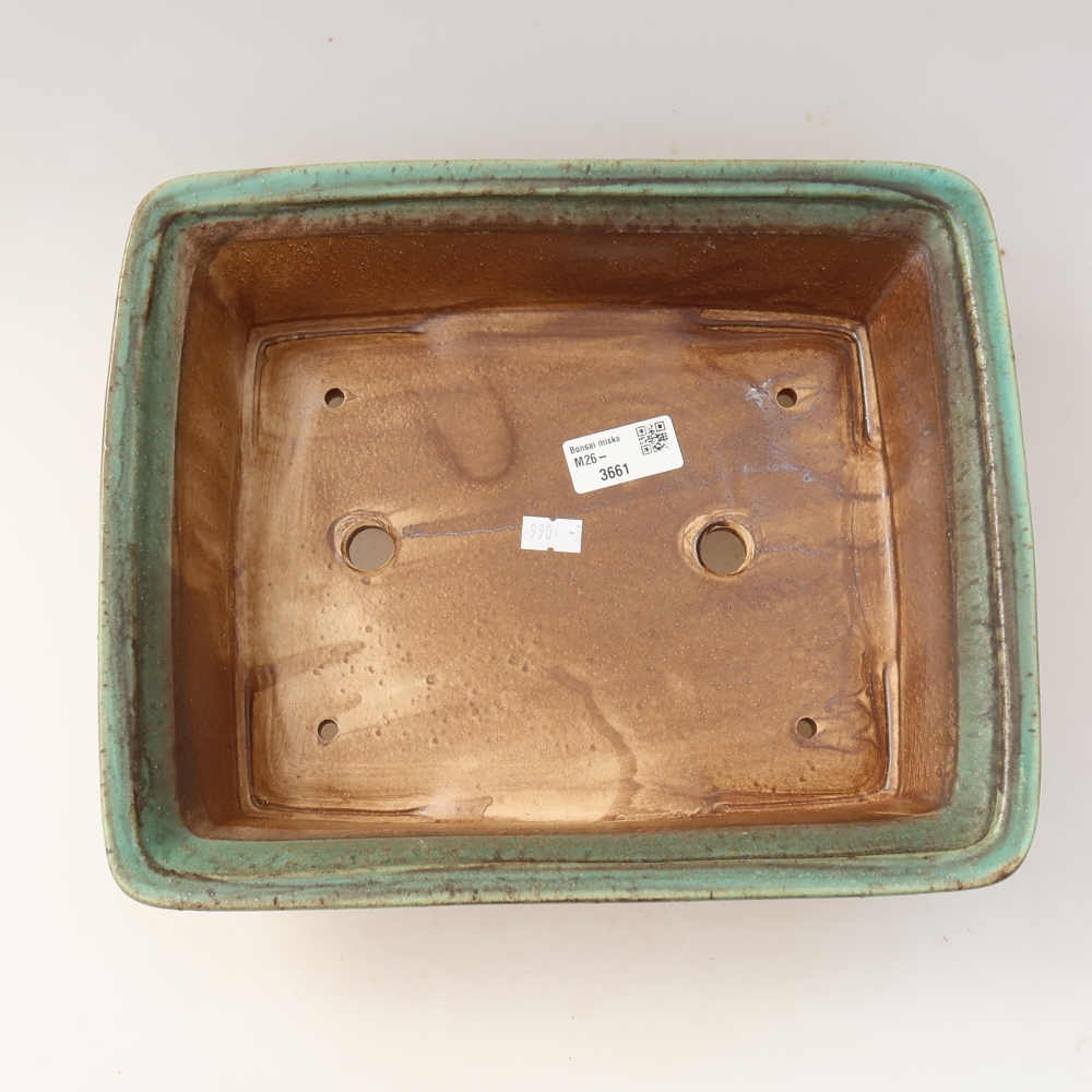 Ceramic bonsai pot, 29.5 x 24.5 x 8 cm, green