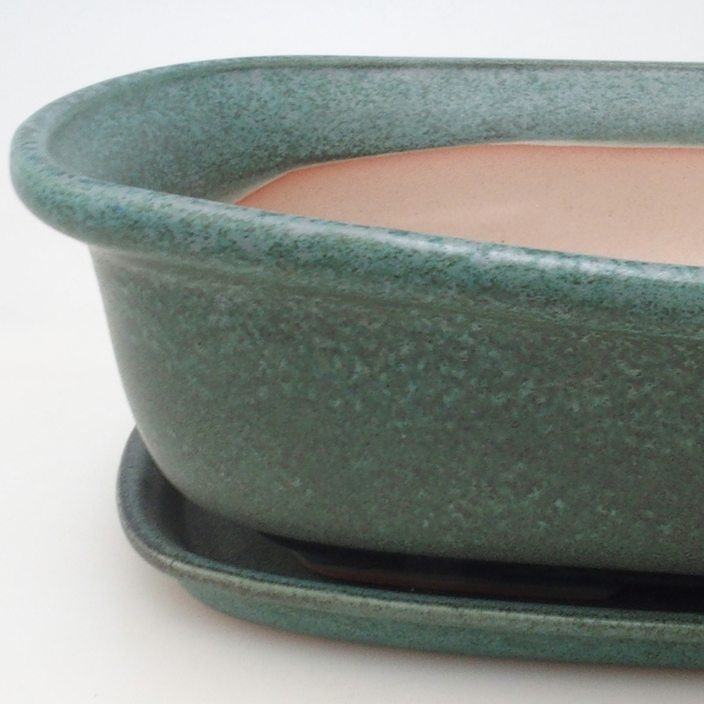 Bonsai pot + saucer H10 - 37 x 28 x 9 cm. - green