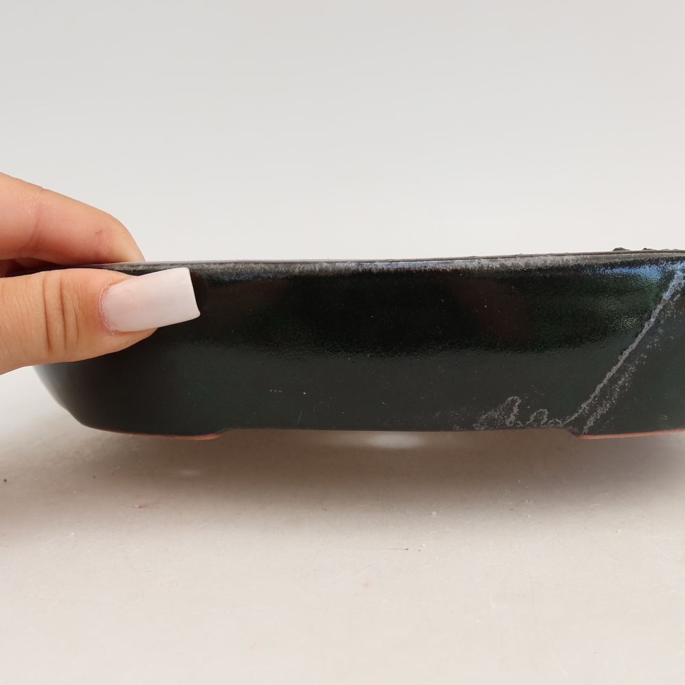 Ceramic bonsai pot, 22 x 17 x 4 cm, green