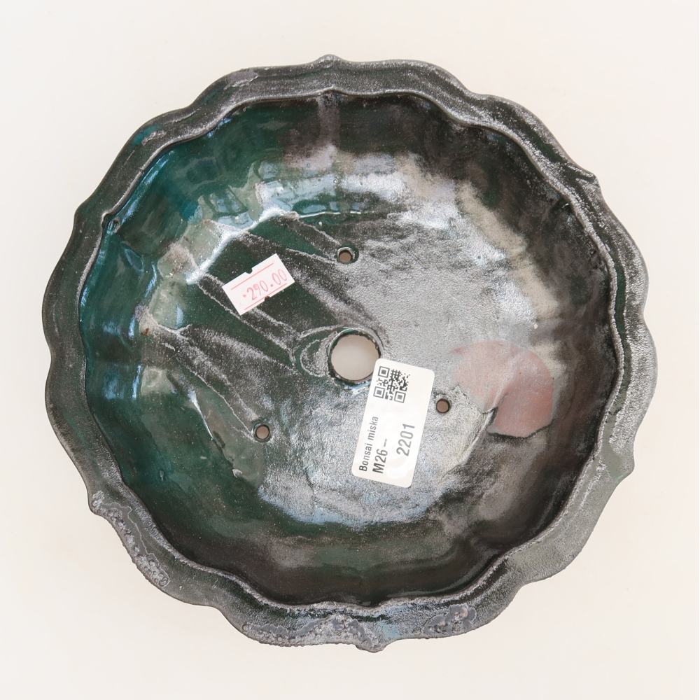 Ceramic bonsai pot, 18.5 x 18.5 x 5 cm, green