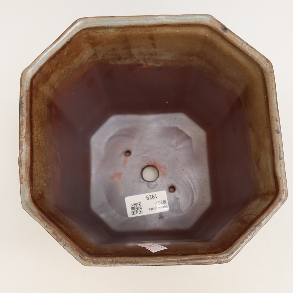 Ceramic bonsai pot, 17.5 x 17.5 x 15.5 cm, brown-blue