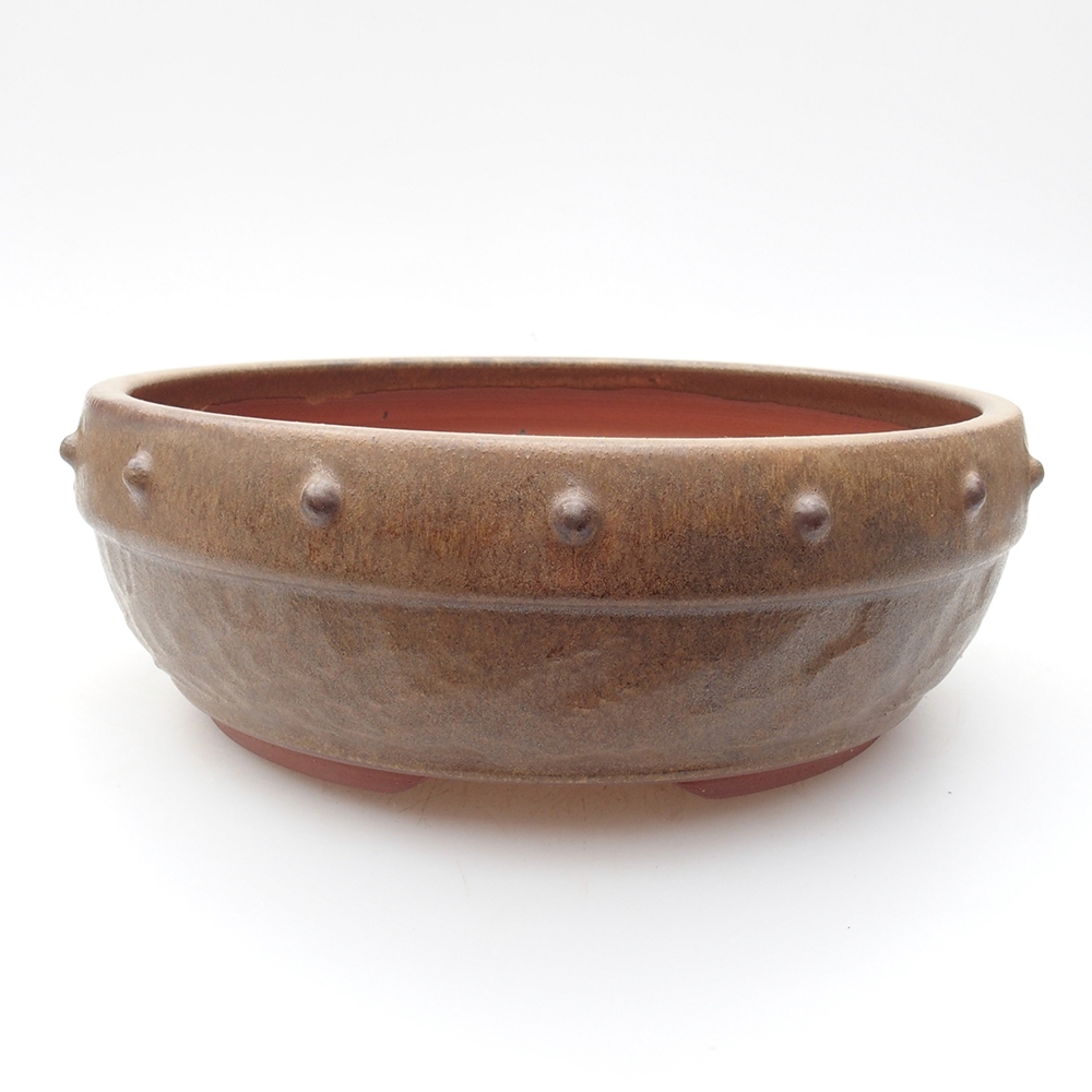 Ceramic bonsai bowl 19 x 19 x 7 cm, brown color