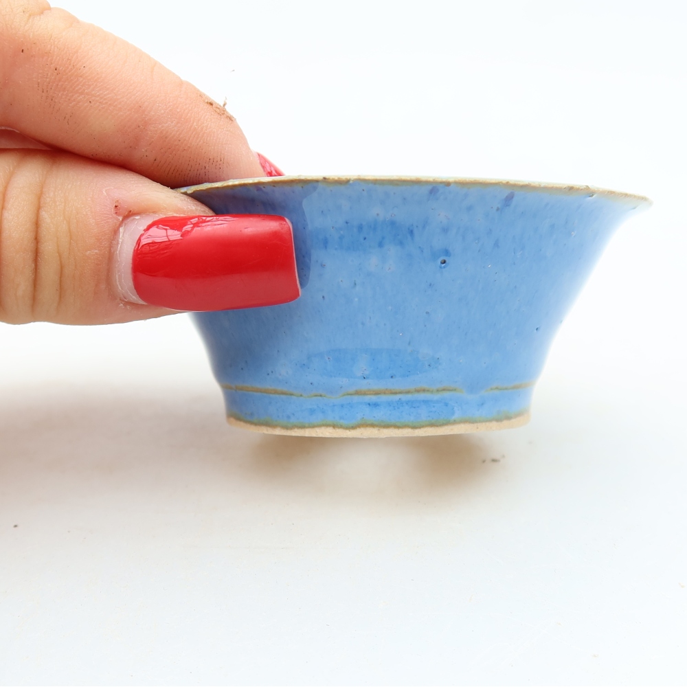 Ceramic bonsai pot, 7 x 7 x 3 cm, blue