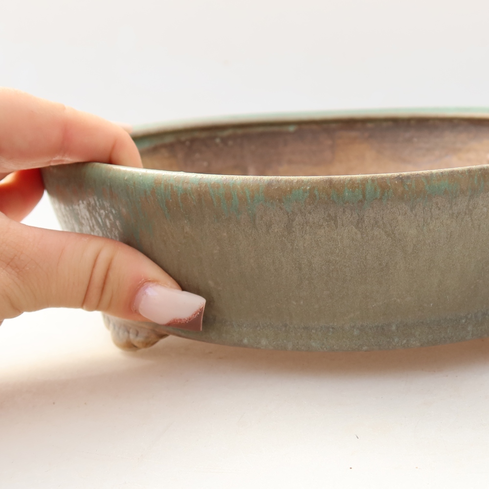 Ceramic bonsai bowl 21,5 x 21,5 x 6 cm, green
