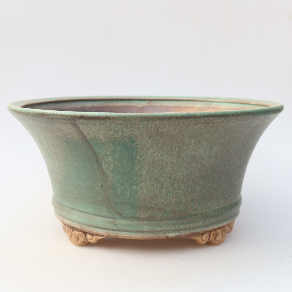 Ceramic bonsai pot, 24.5 x 24.5 x 11.5 cm, green