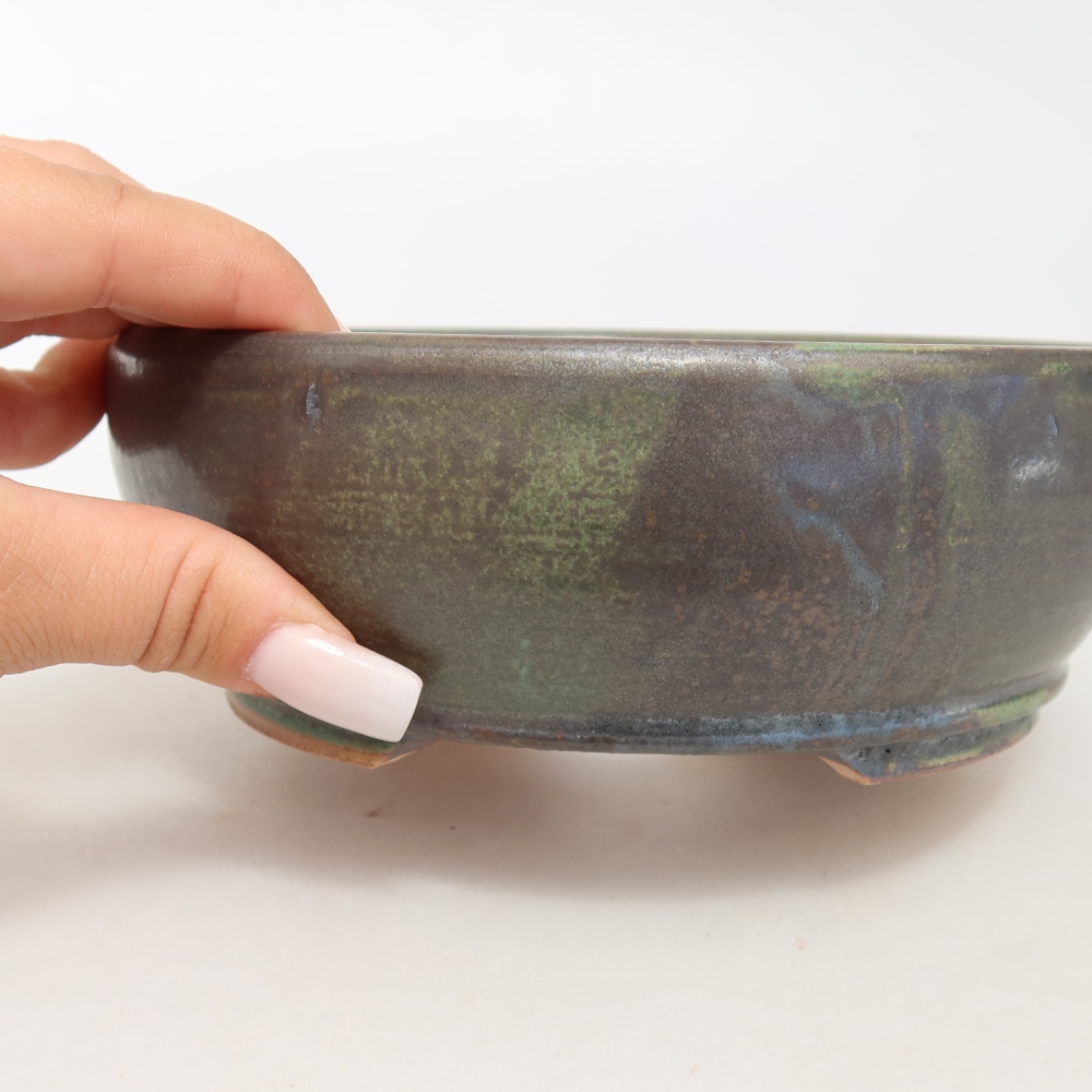 Ceramic bonsai pot, 16 x 16 x 5.5 cm, green
