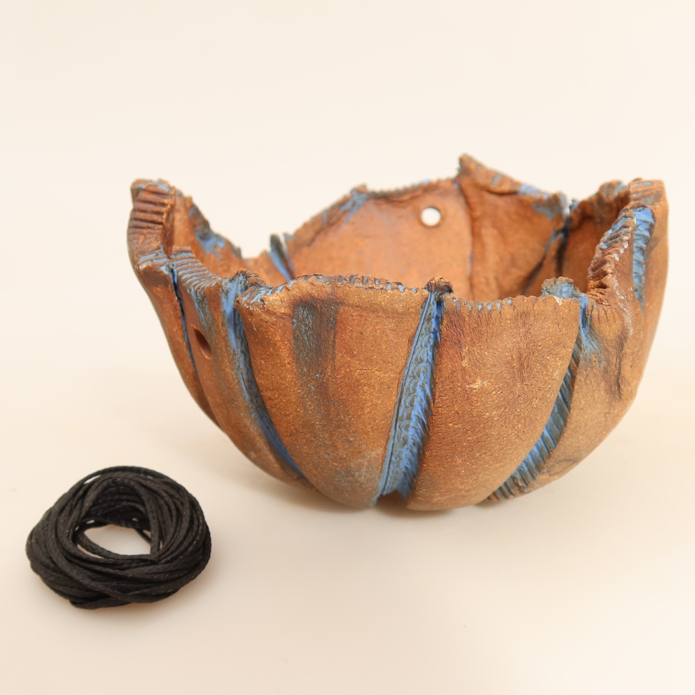 Ceramic Kokedama Pot, 13.5 x 12 x 8 cm, blue