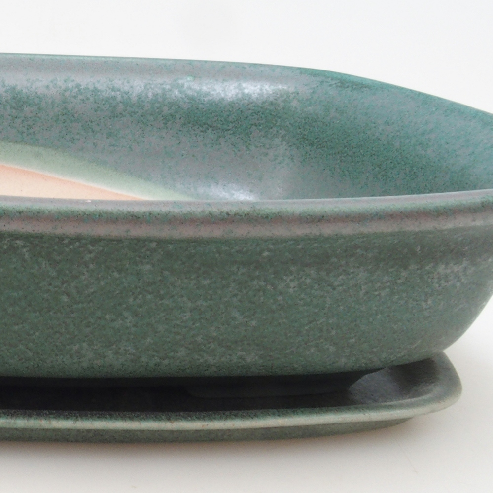 Bonsai pot + saucer H09 - 30 x 23 x 7.5 cm. - green