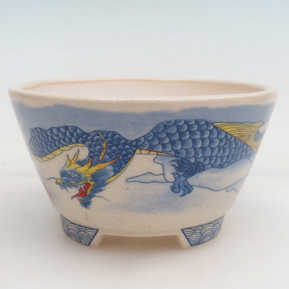 Ceramic bonsai bowl 12 x 12 x 6,5 cm, colour blue-white