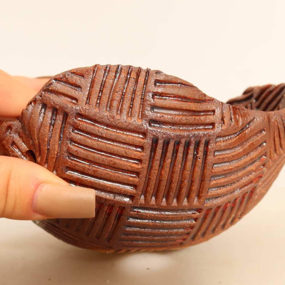 Ceramic Kokedama Pot, 13.5 x 13 x 7.5 cm, brown