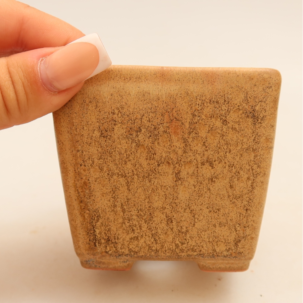 Ceramic bonsai pot, 7.5 x 7.5 x 6.5 cm, beige