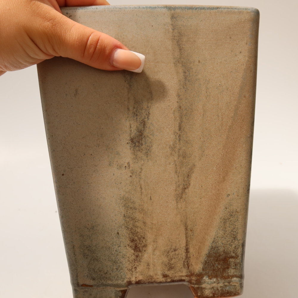 Ceramic bonsai pot, 15 x 15 x 19.5 cm, brown-blue