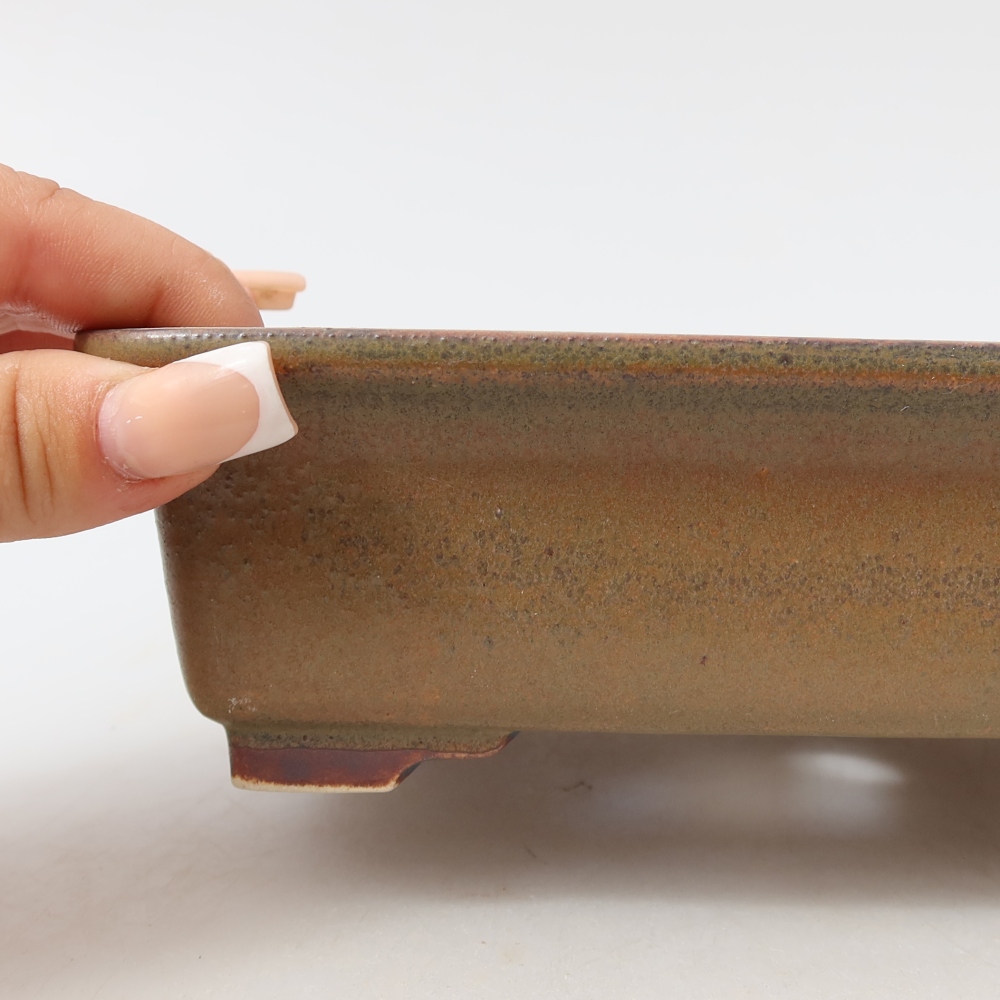 Ceramic bonsai pot, 17.5 x 14.5 x 5.5 cm, brown