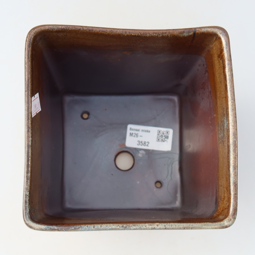 Ceramic bonsai pot, 13 x 13 x 14 cm, brown