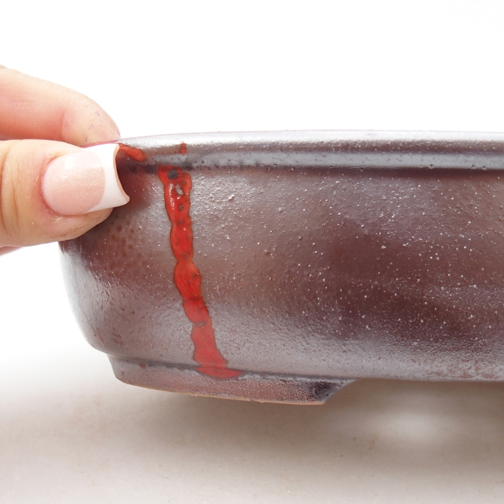 Ceramic bonsai bowl 19 x 14,5 x 4,5 cm, metallic red