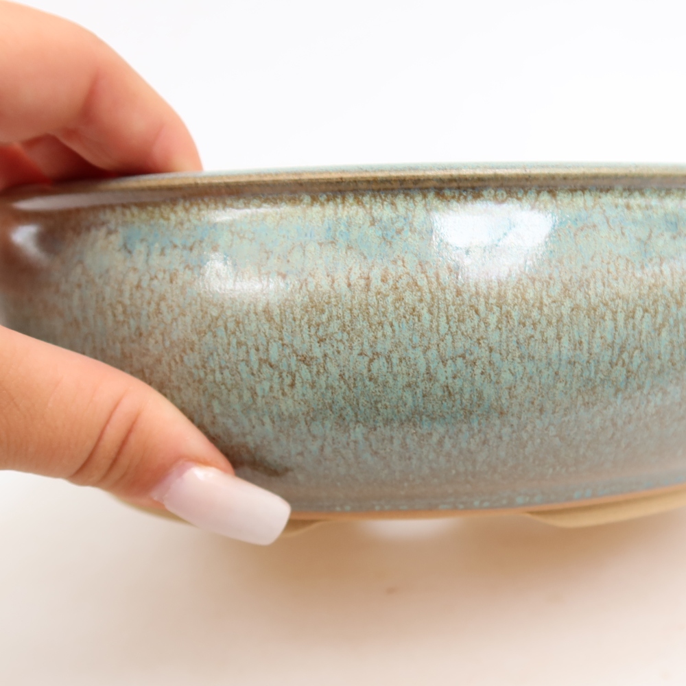 Ceramic bonsai pot, 21.5 x 21.5 x 7 cm, green