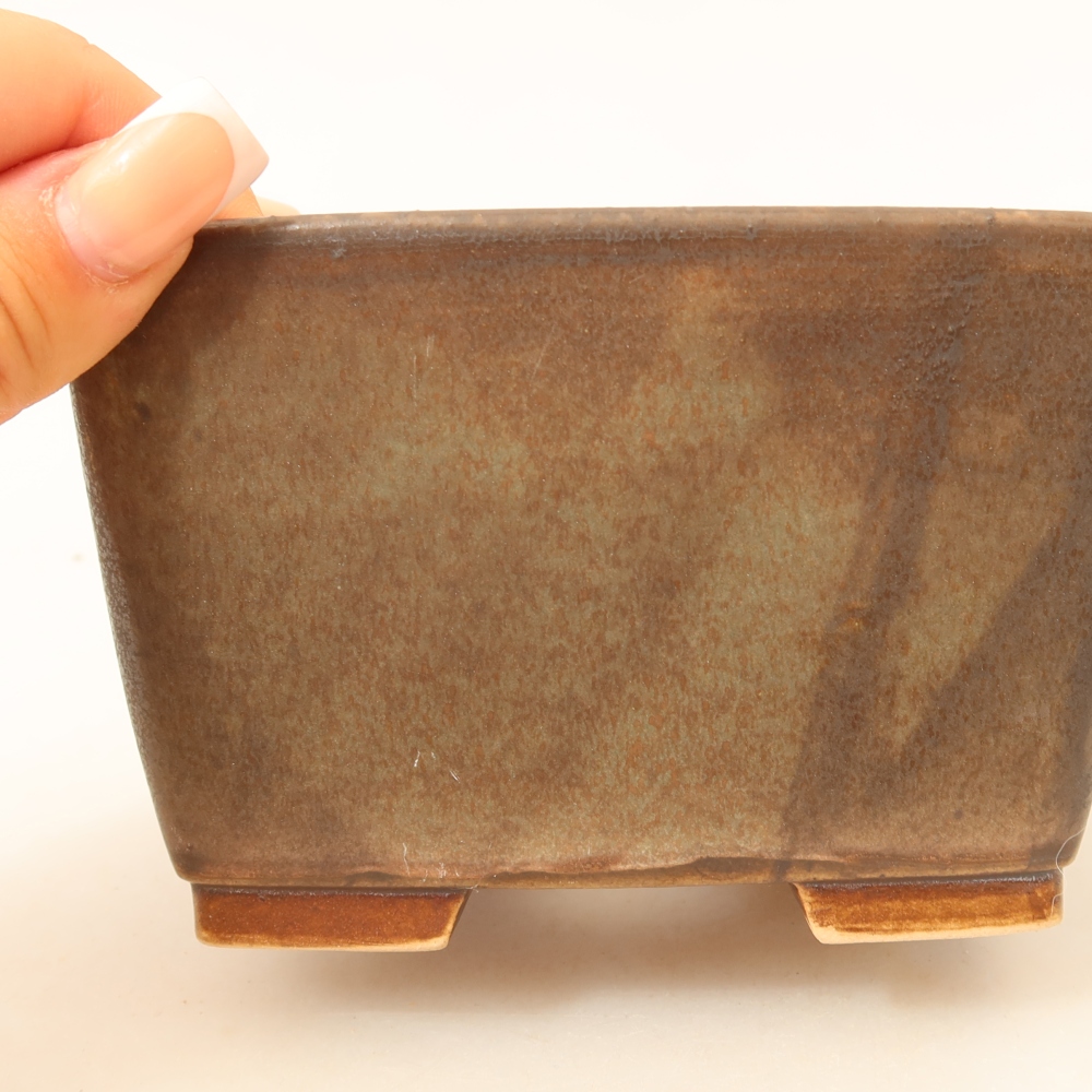 Ceramic bonsai pot, 13 x 13 x 8 cm, green