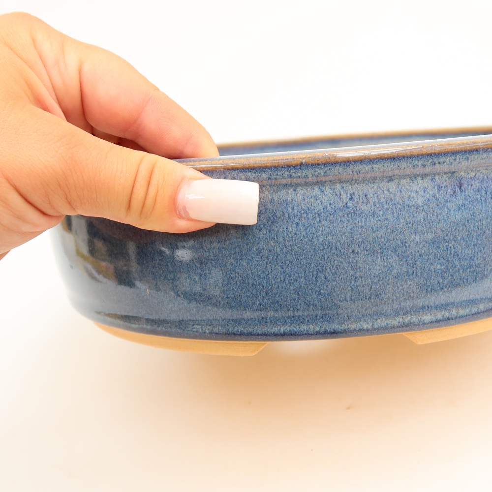 Ceramic bonsai pot, 22.5 x 22.5 x 6.5 cm, blue